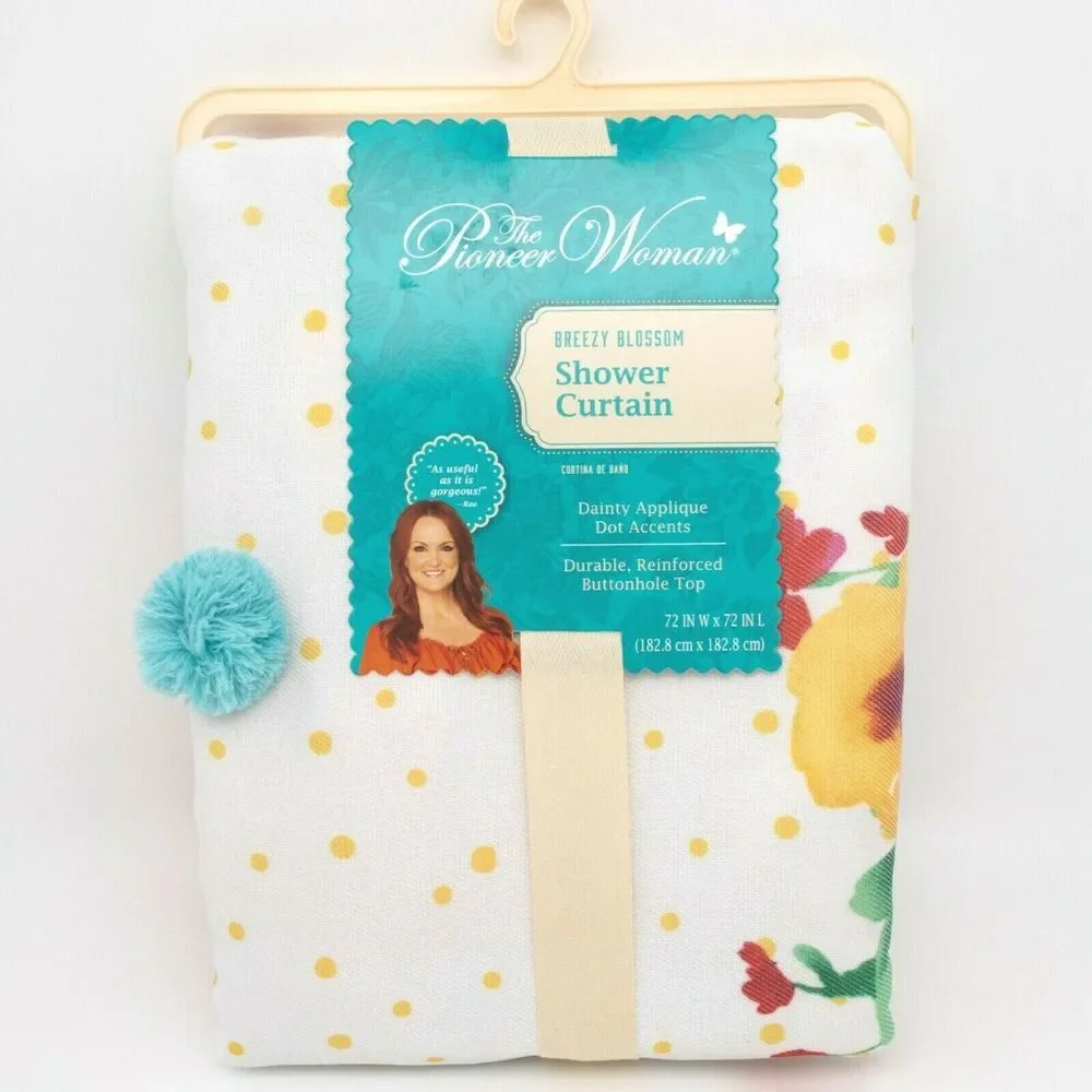 The Pioneer Woman Breezy Blossom Floral Shower Curtain Dot Accents